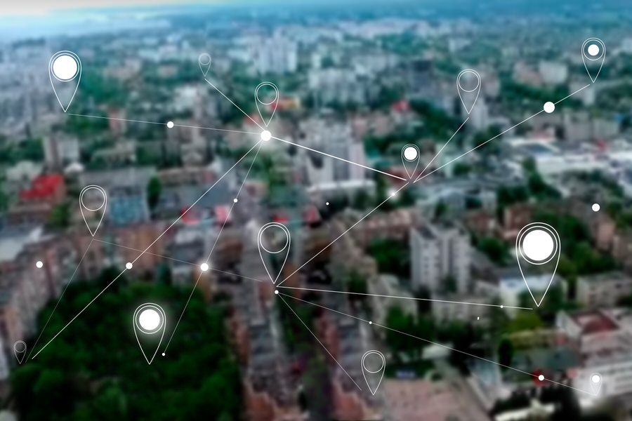 Map,Pin,Flat,Above,Blue,Tone,City,Scape,And,Network